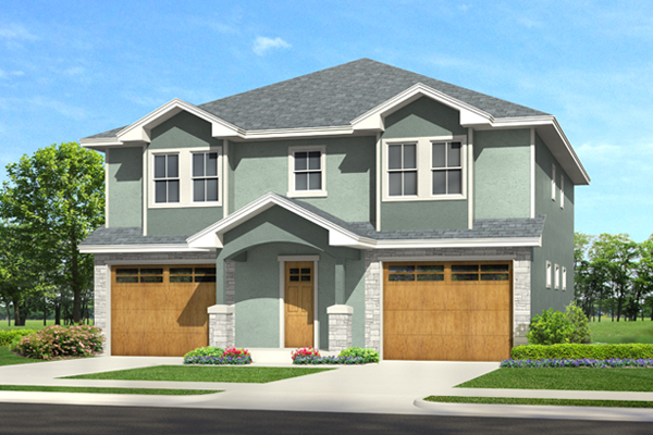  Duplex  house plan  with 2  car  tandem garage 